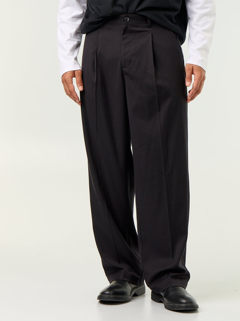 Pantalón ancho liso Negro - Kiabi