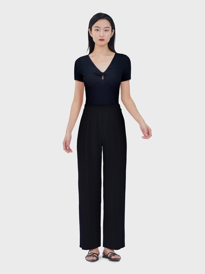 Pantalón ancho plisado negro - Kiabi