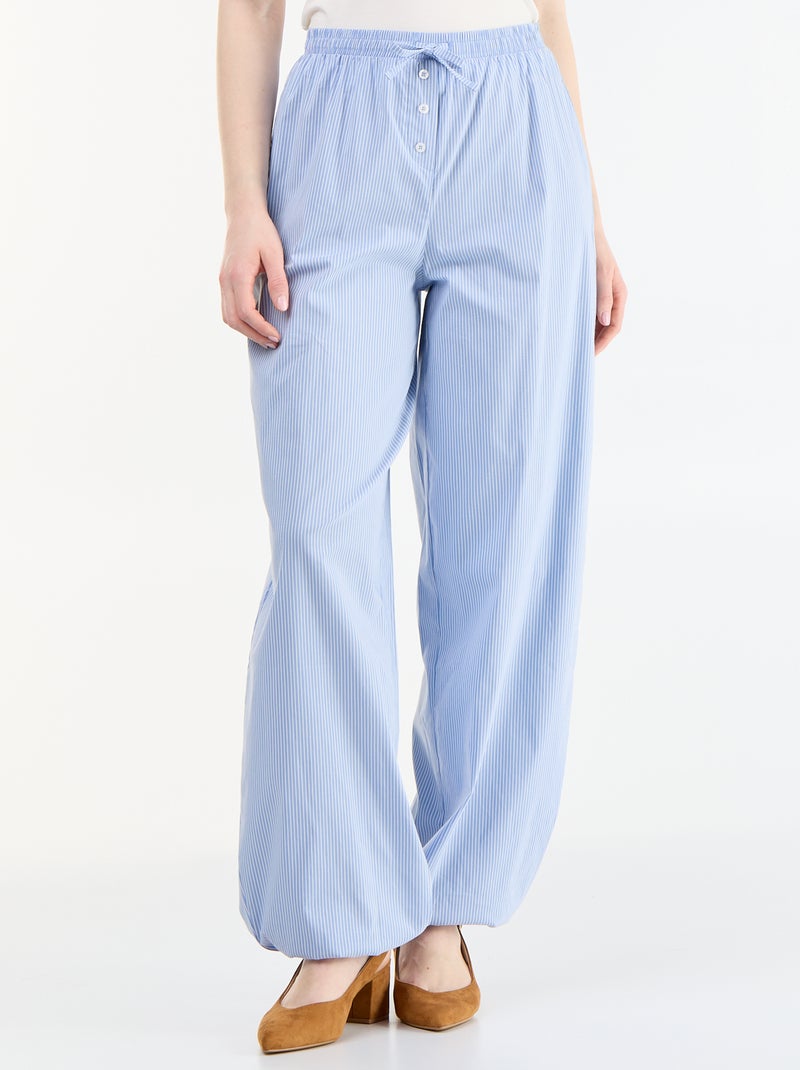 Pantalón ancho rayado corte globo Azul - Kiabi