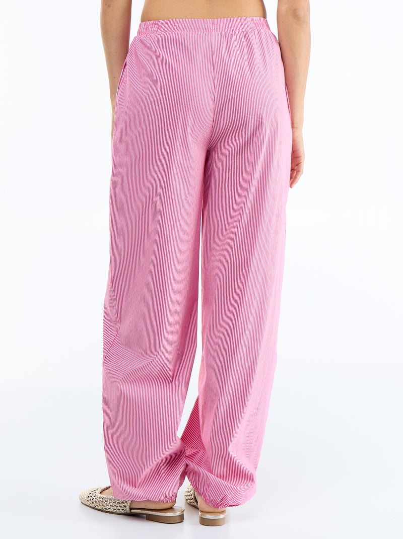 Pantalón ancho rayado corte globo Rosa - Kiabi