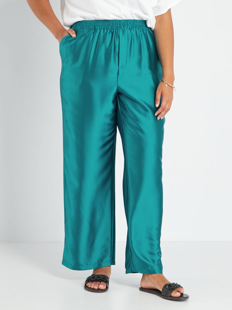 Pantalón ancho satinado AZUL - Kiabi
