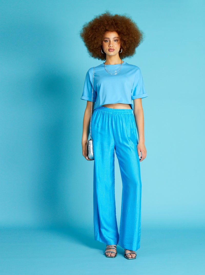 Pantalón ancho satinado azul - Kiabi