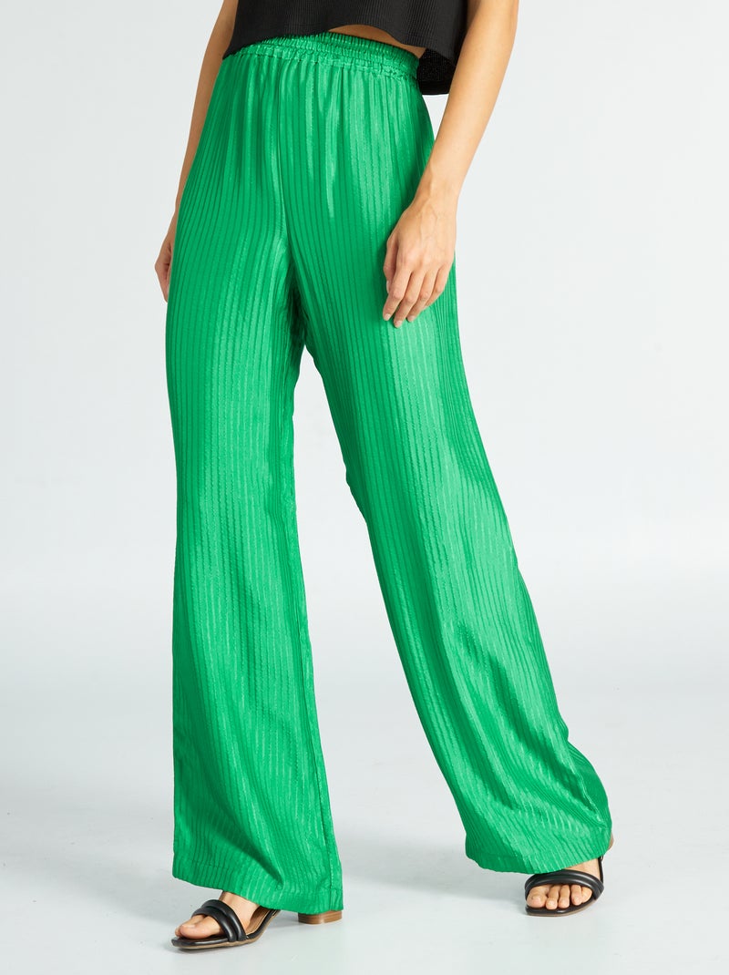 Pantalón ancho satinado Verde - Kiabi