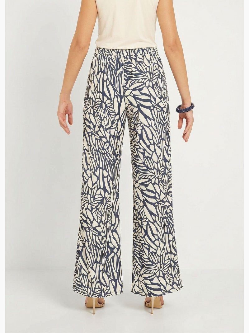 Pantalón ancho semielástico con estampado gráfico - Afibel Azul marino - Kiabi