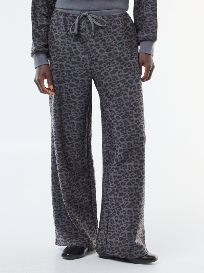 Pantalón ancho suave con estampado de leopardo Gris - Kiabi