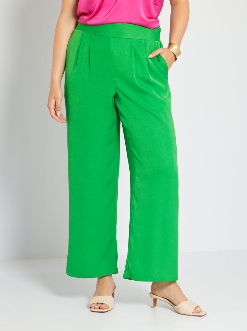 Pantalón ancho vaporoso con cintura elástica VERDE - Kiabi