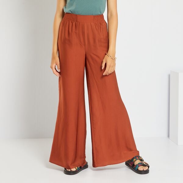 Pantalón ancho vaporoso con efecto satinado Mujer talla 34 a 48 - MARRON -  Kiabi - 22,00€