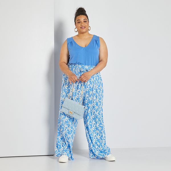 Pantalón ancho vaporoso estampado tallas grandes mujer - AZUL - Kiabi -  20,00€