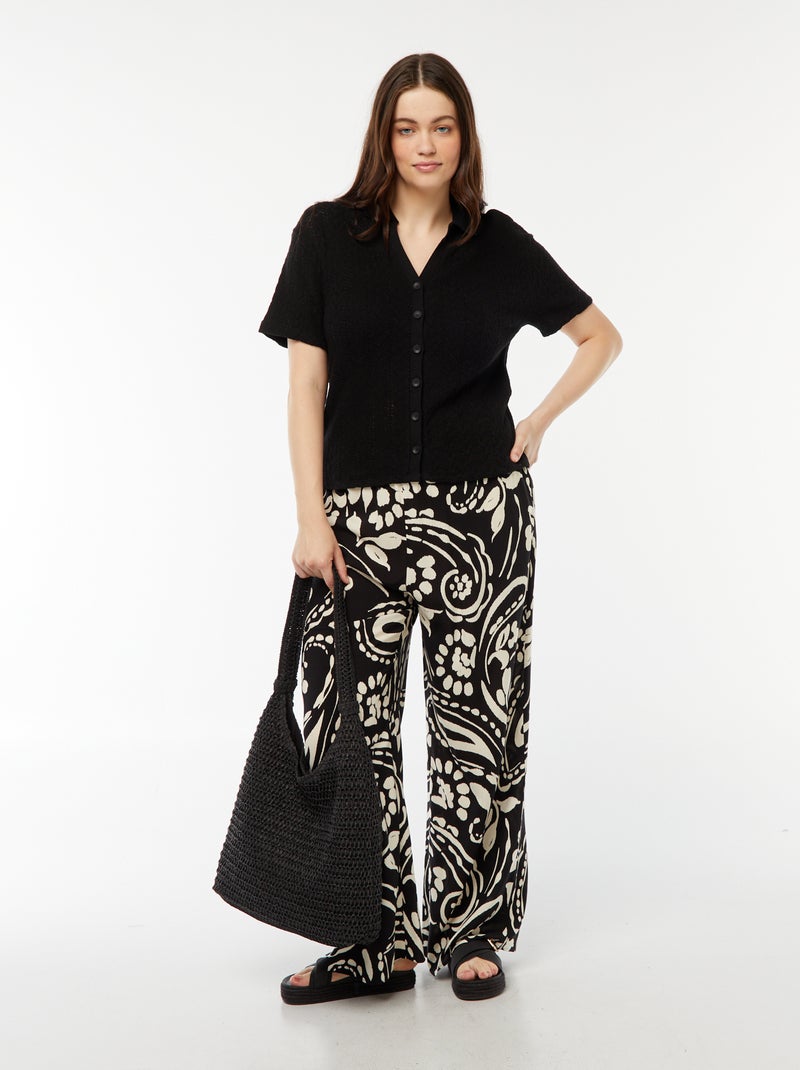 Pantalón ancho vaporoso estampado Negro - Kiabi