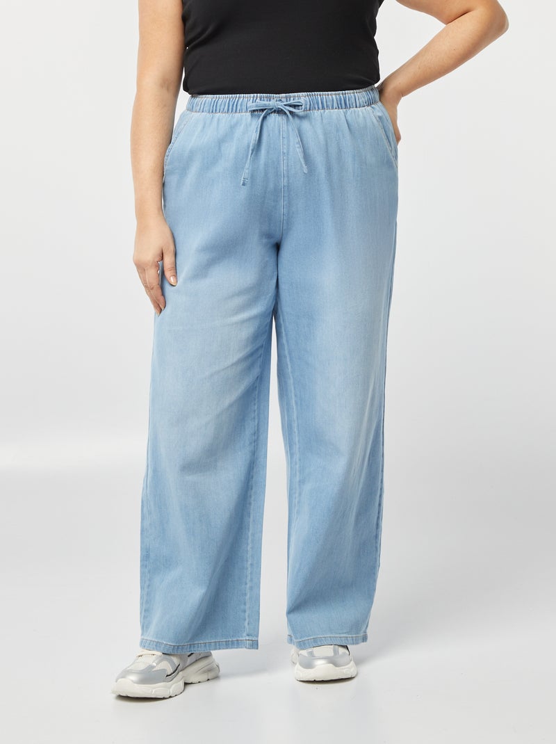 Pantalón ancho vaquero con cintura fruncida AZUL - Kiabi