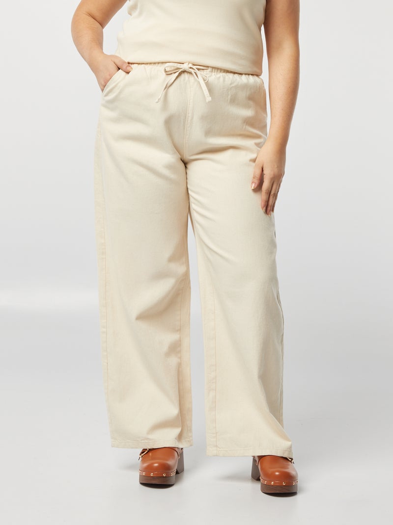 Pantalón ancho vaquero con cintura fruncida BLANCO - Kiabi