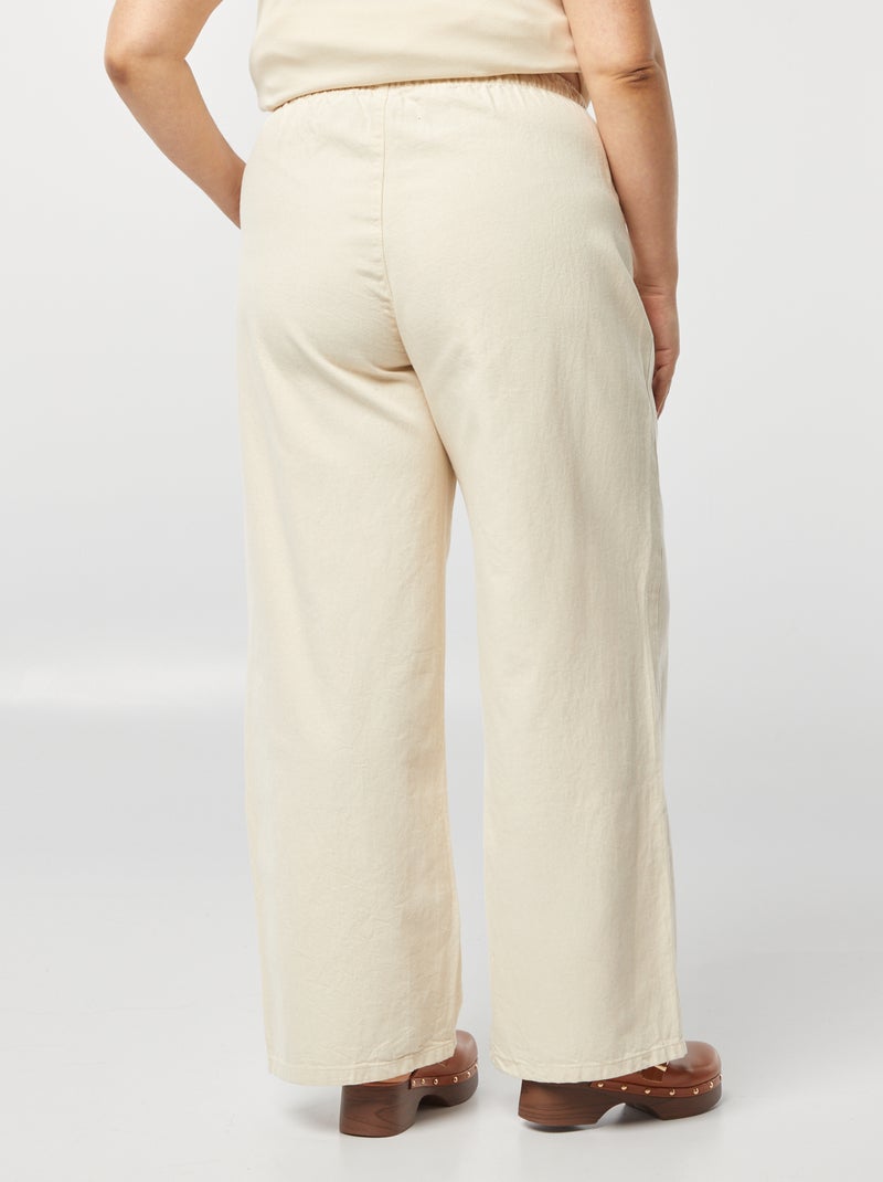 Pantalón ancho vaquero con cintura fruncida BLANCO - Kiabi