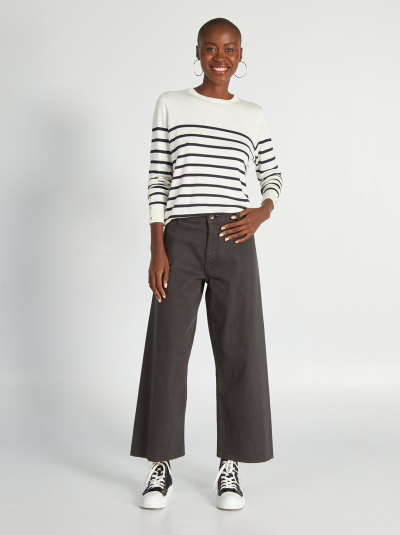 Pantalón ancho wide leg cropped negro - Kiabi