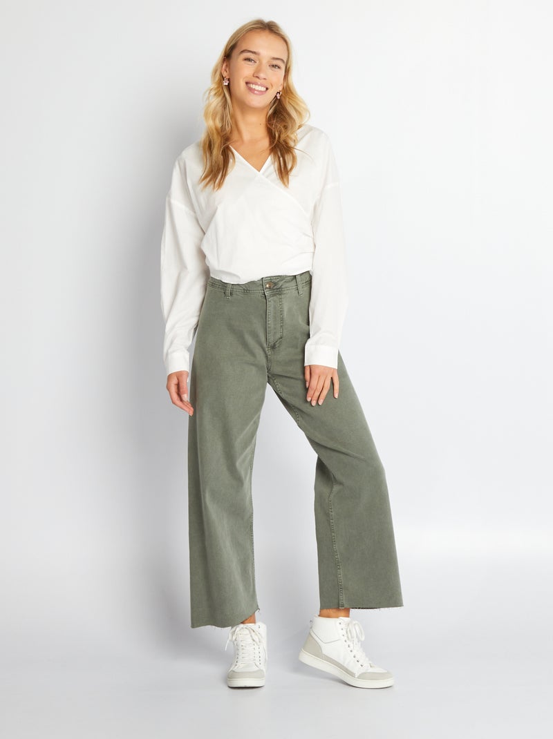 Pantalón ancho wide leg cropped verde oscuro - Kiabi