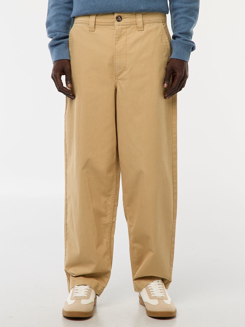 Pantalón ancho / wide leg liso de sarga Beige - Kiabi