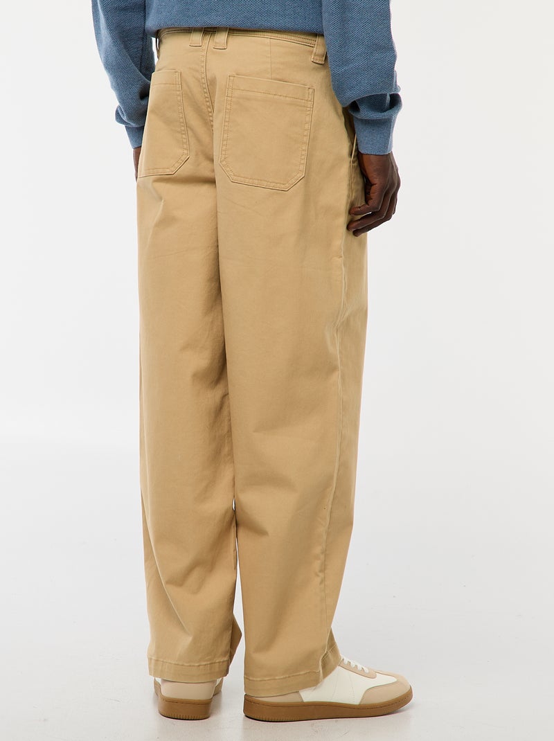 Pantalón ancho / wide leg liso de sarga Beige - Kiabi
