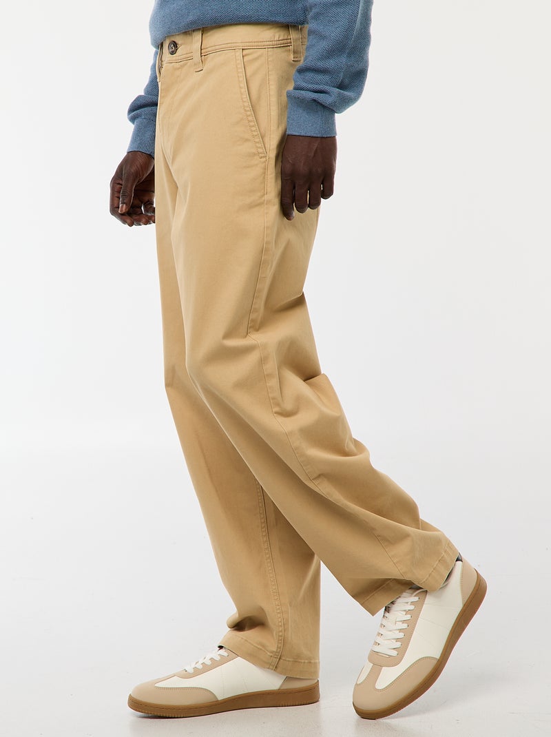 Pantalón ancho / wide leg liso de sarga Beige - Kiabi