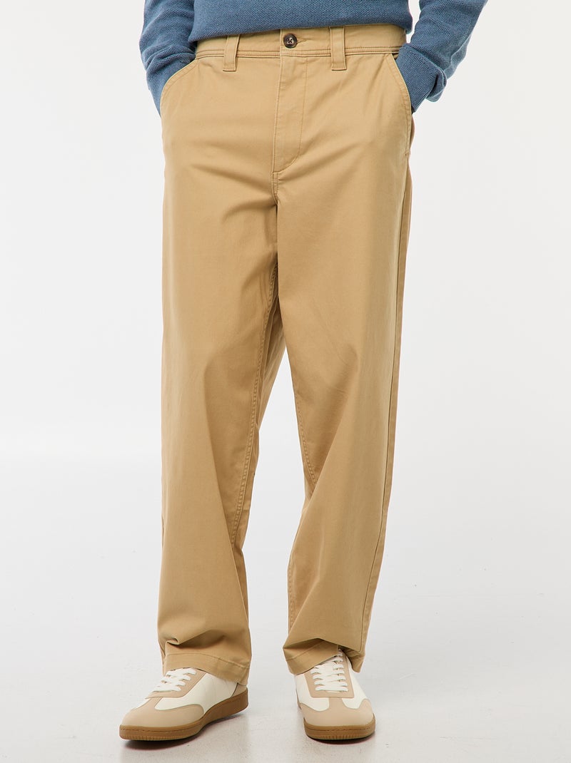 Pantalón ancho / wide leg liso de sarga Beige - Kiabi