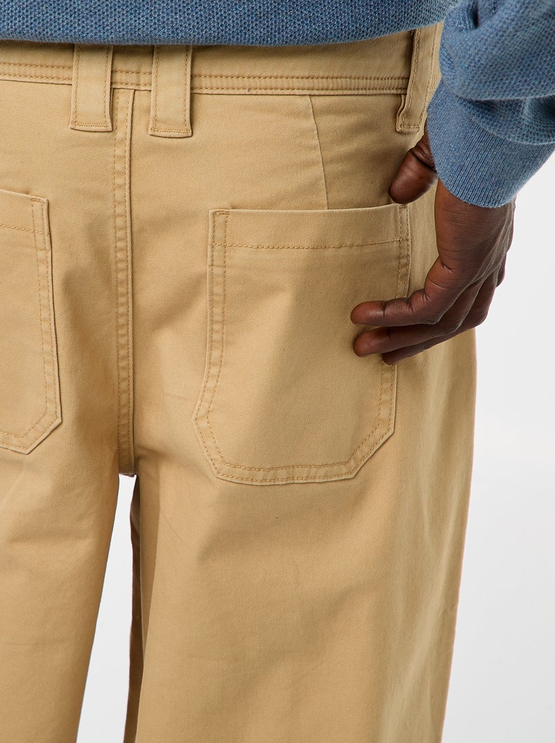 Pantalón ancho / wide leg liso de sarga Beige - Kiabi