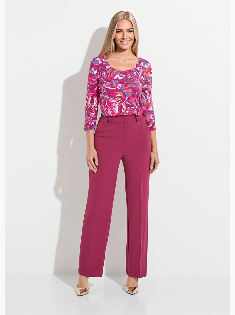 Pantalón ancho y fluido en punto elástico liso - Afibel Violeta - Kiabi