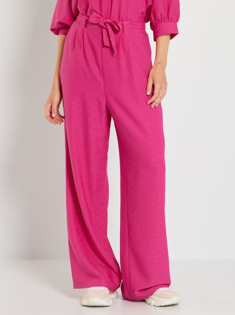 Pantalón ancho y vaporoso de punto jacquard ROSA - Kiabi