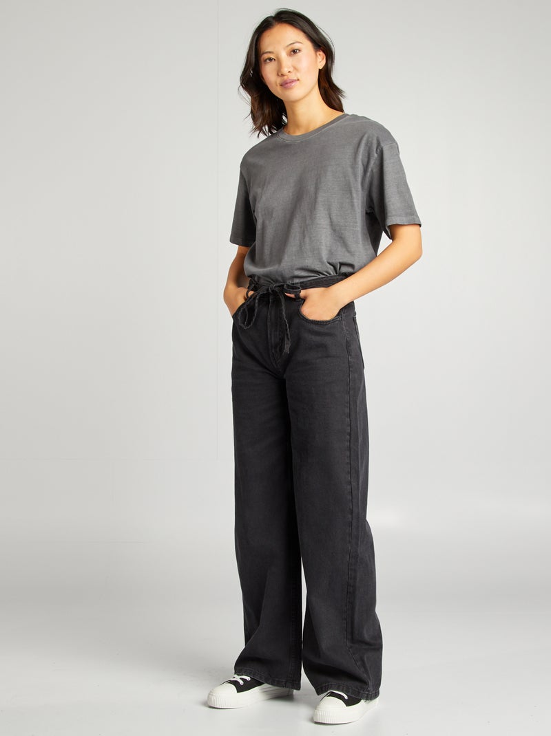 Pantalón ancho/wide leg de tiro alto GRIS - Kiabi