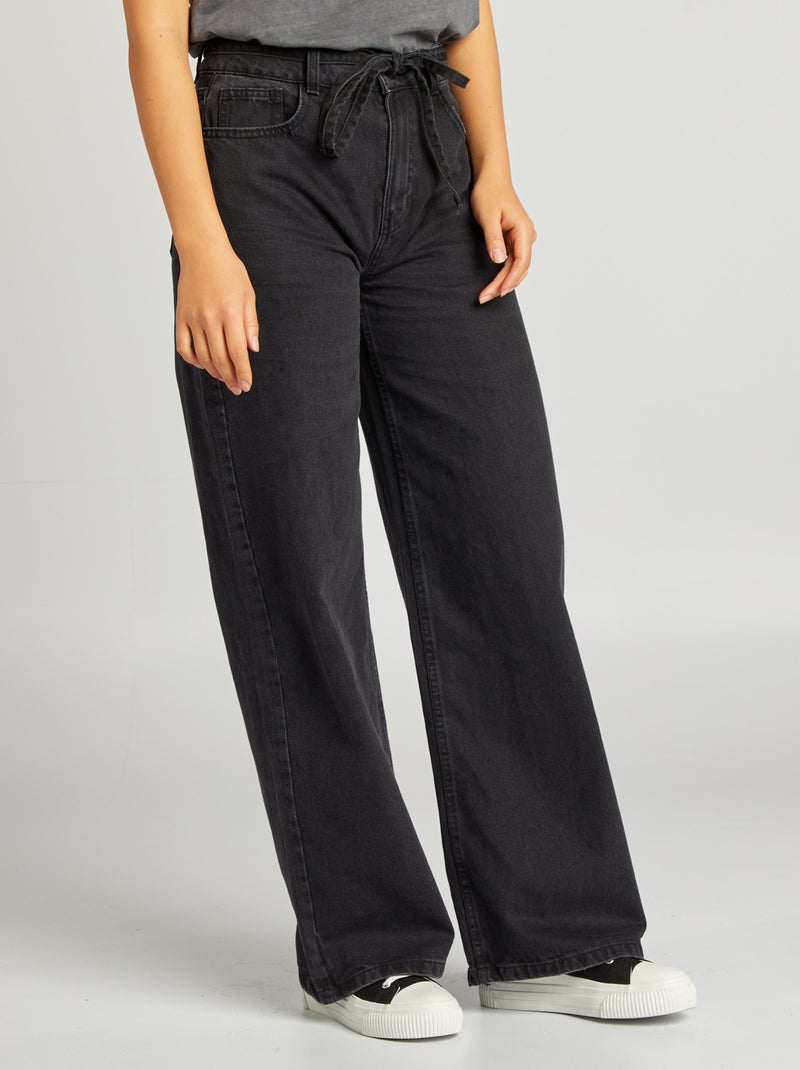 Pantalón ancho/wide leg de tiro alto GRIS - Kiabi