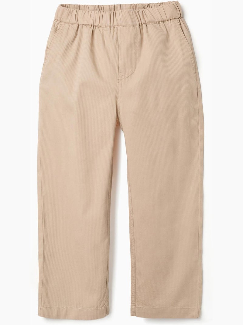 Pantalón baggy de algodón con elástico B&S Beige - Kiabi