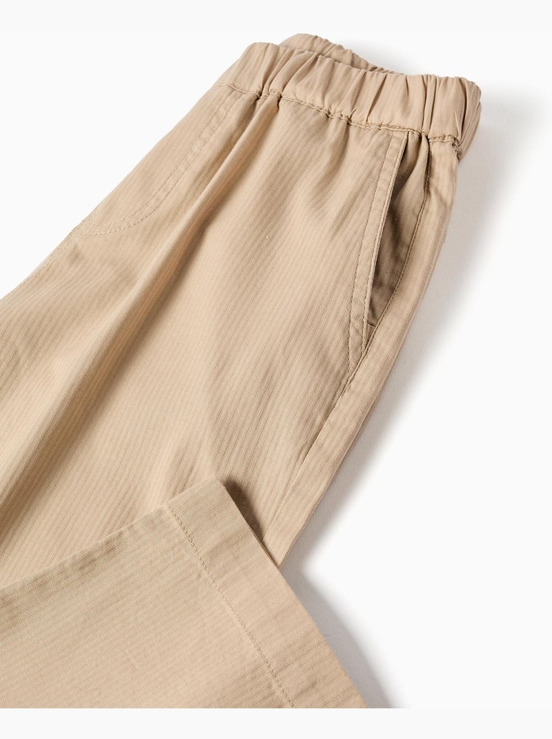 Pantalón baggy de algodón con elástico B&S Beige - Kiabi