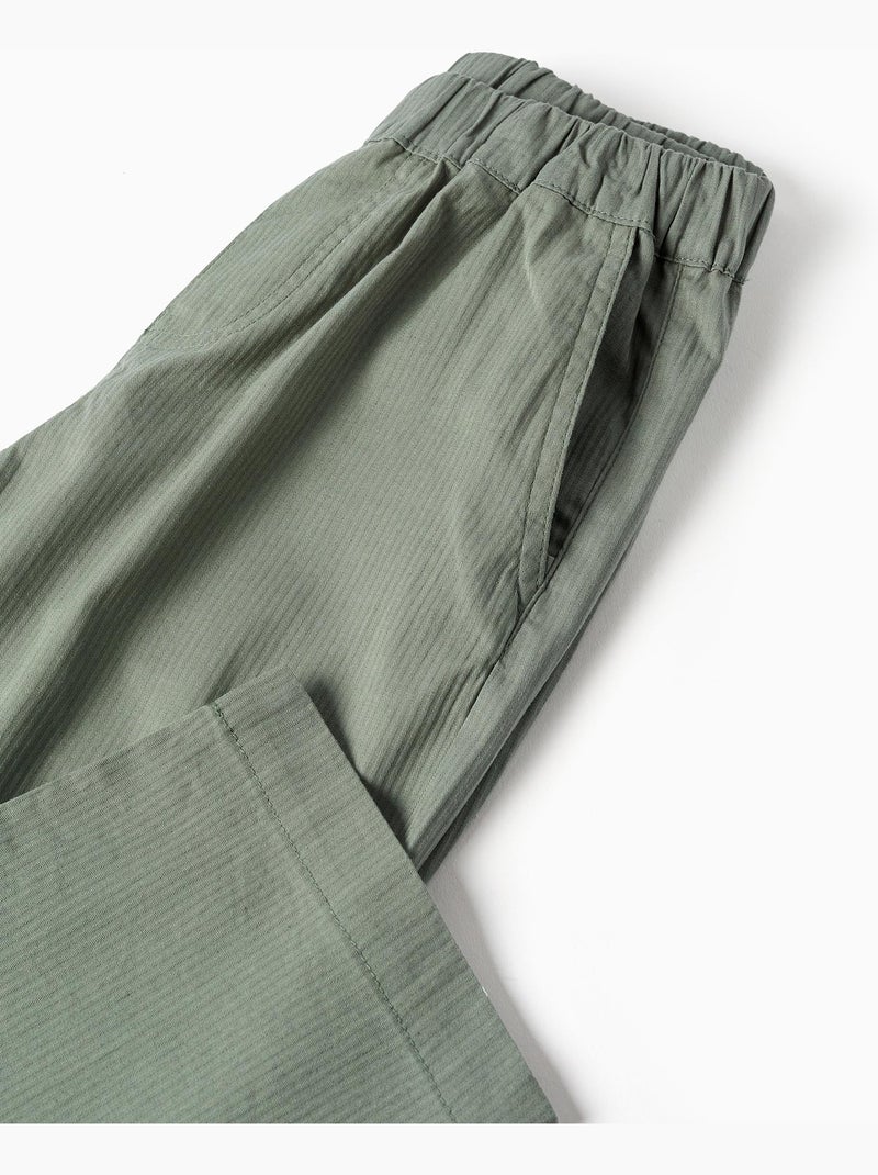 Pantalón baggy de algodón con elástico B&S Verde claro - Kiabi