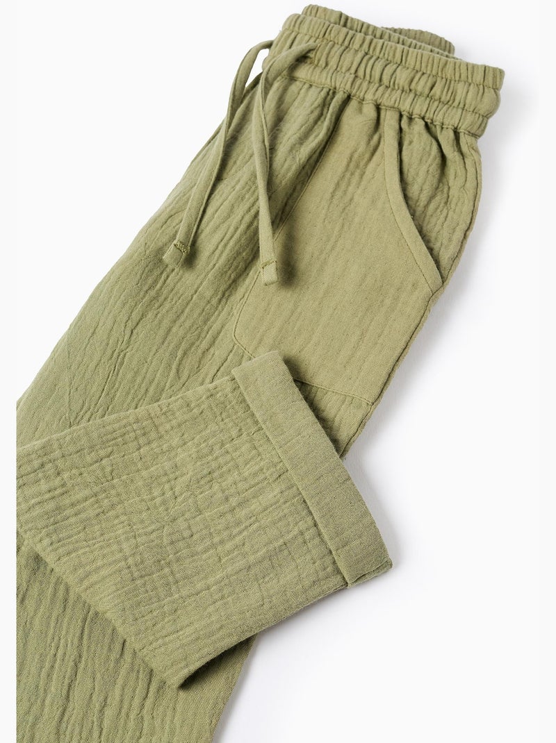 Pantalón baggy de bambula de algodón Verde oscuro - Kiabi