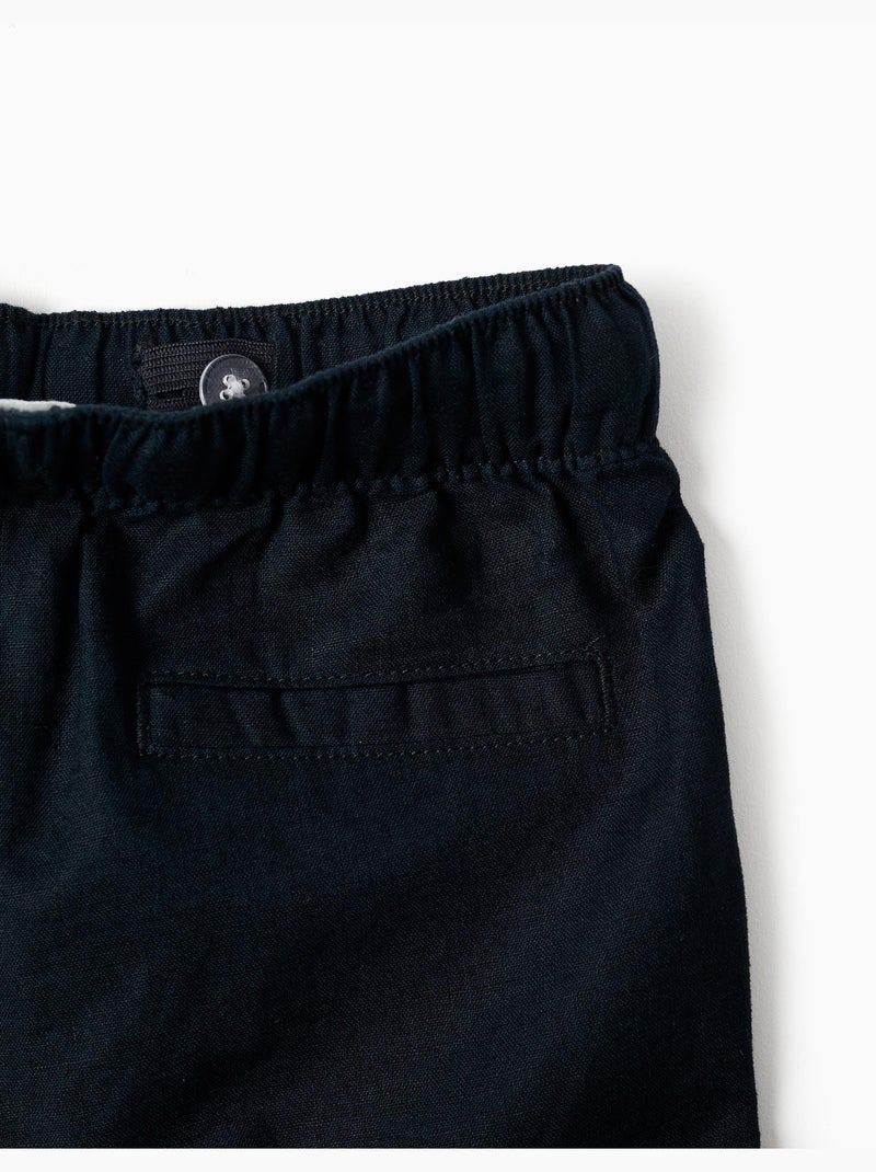 Pantalón baggy de lino con cordón Azul oscuro - Kiabi