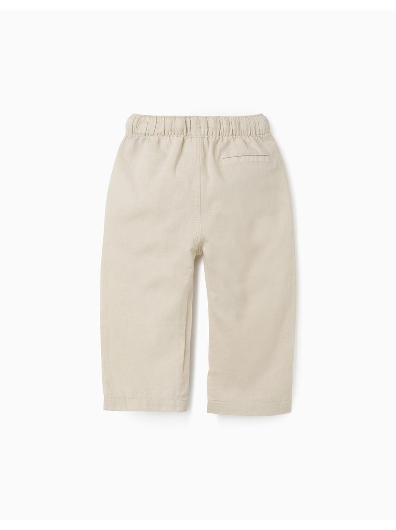 Pantalón baggy de lino con cordón Beige claro - Kiabi