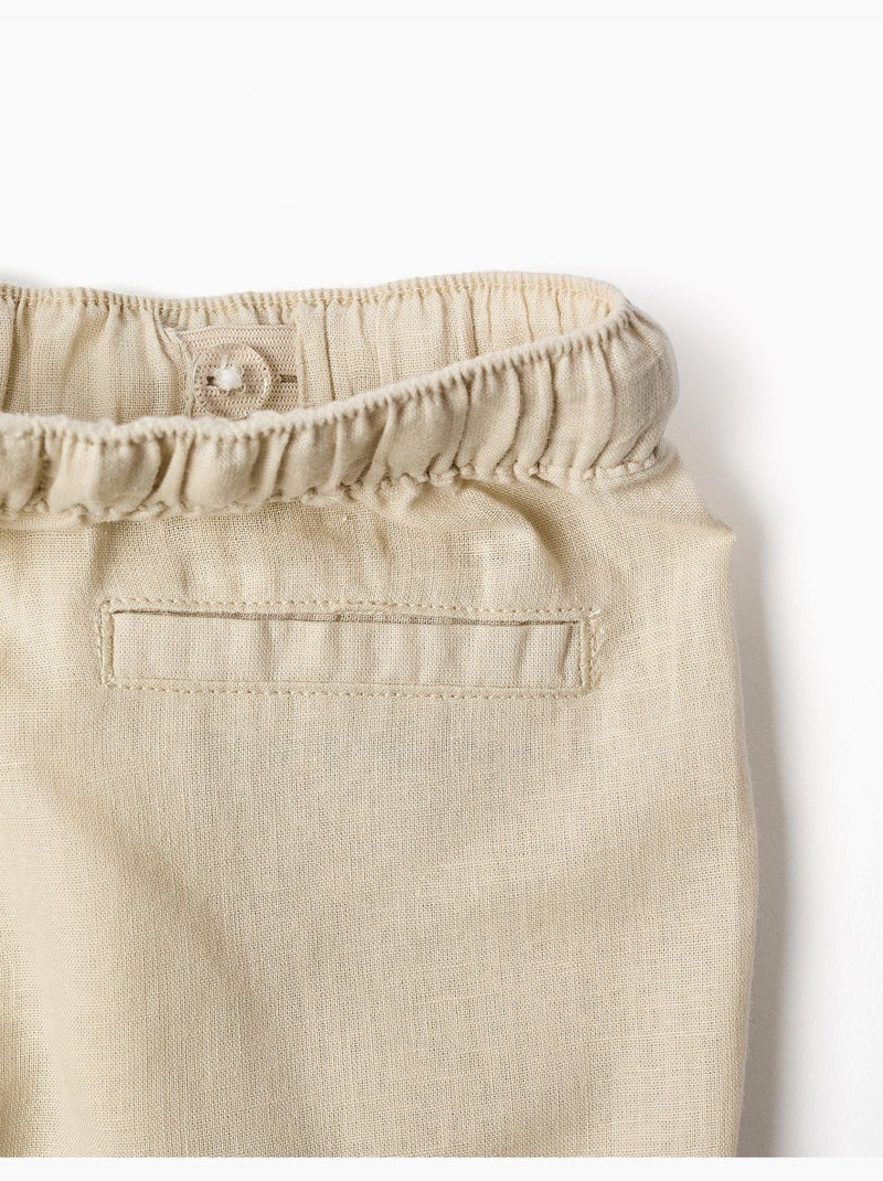 Pantalón baggy de lino con cordón Beige claro - Kiabi