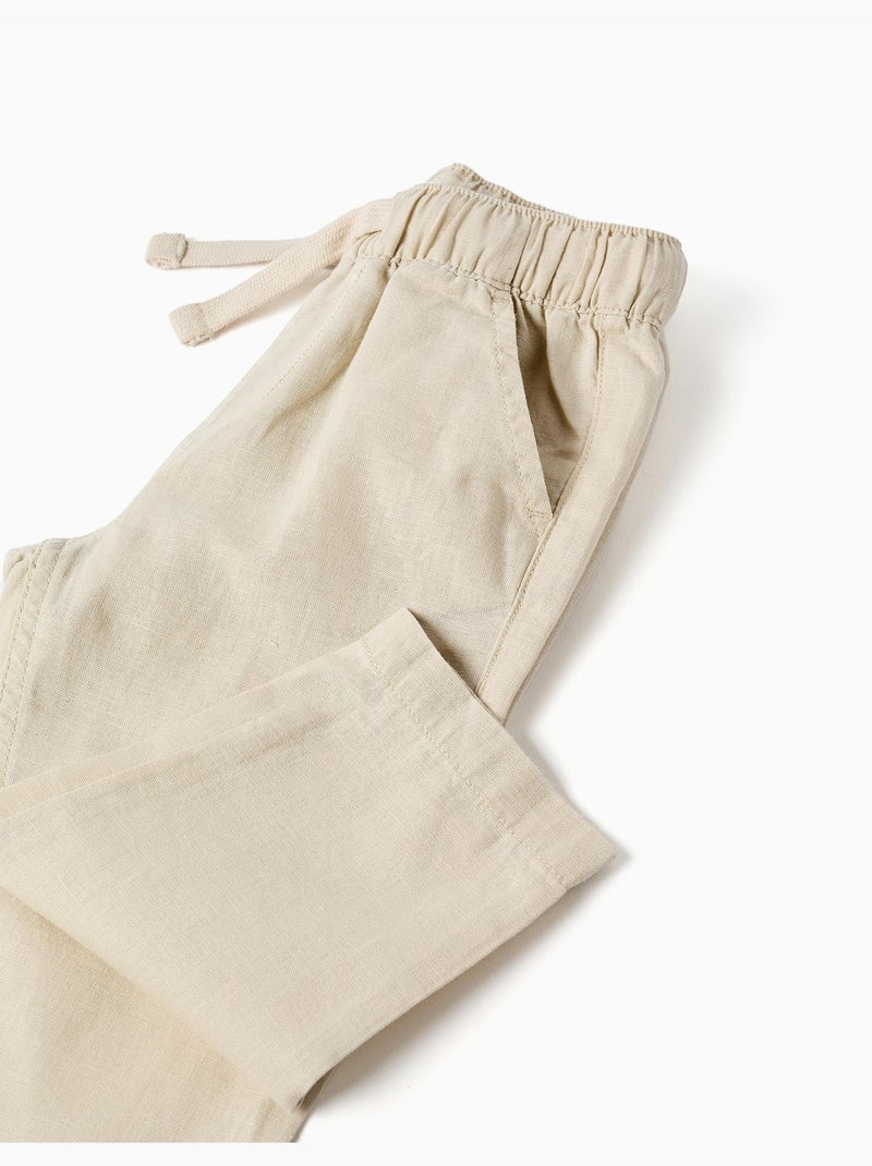 Pantalón baggy de lino con cordón Beige claro - Kiabi
