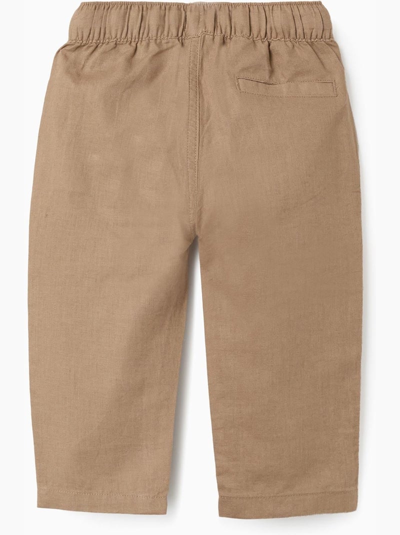 Pantalón baggy de lino con cordón Beige oscuro - Kiabi