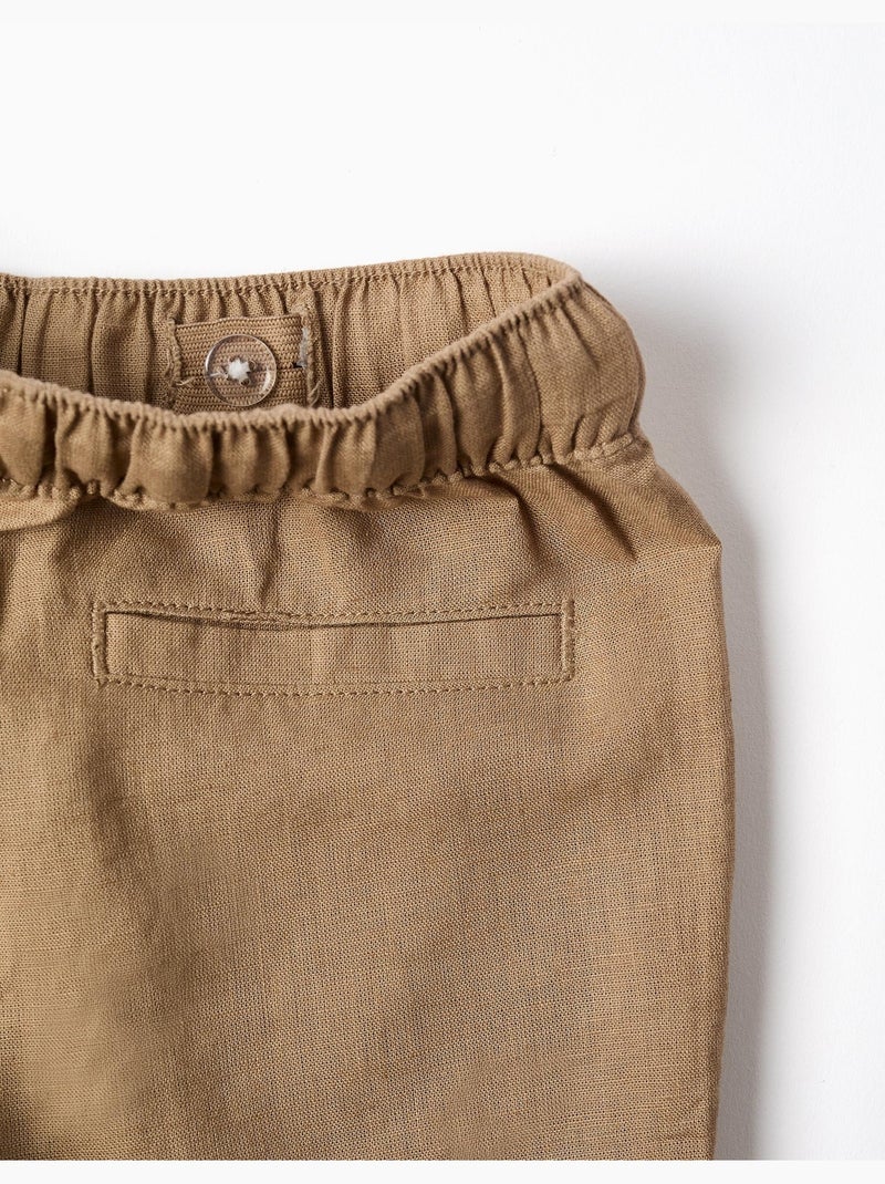 Pantalón baggy de lino con cordón Beige oscuro - Kiabi
