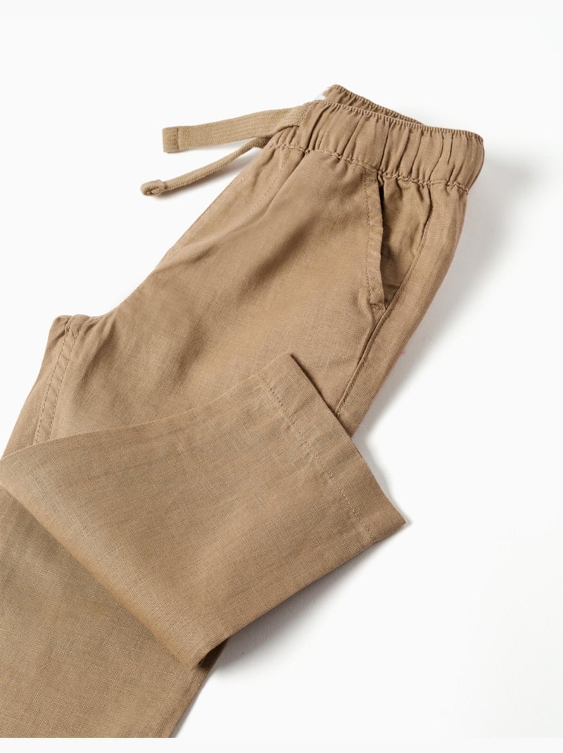 Pantalón baggy de lino con cordón Beige oscuro - Kiabi