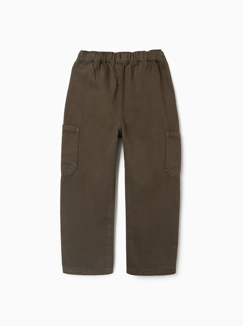 Pantalón baggy de sarga con bolsillos cargo Verde oscuro - Kiabi