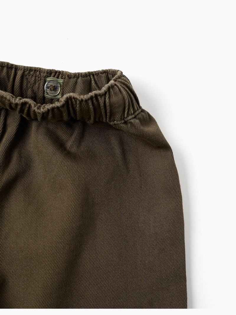 Pantalón baggy de sarga con bolsillos cargo Verde oscuro - Kiabi