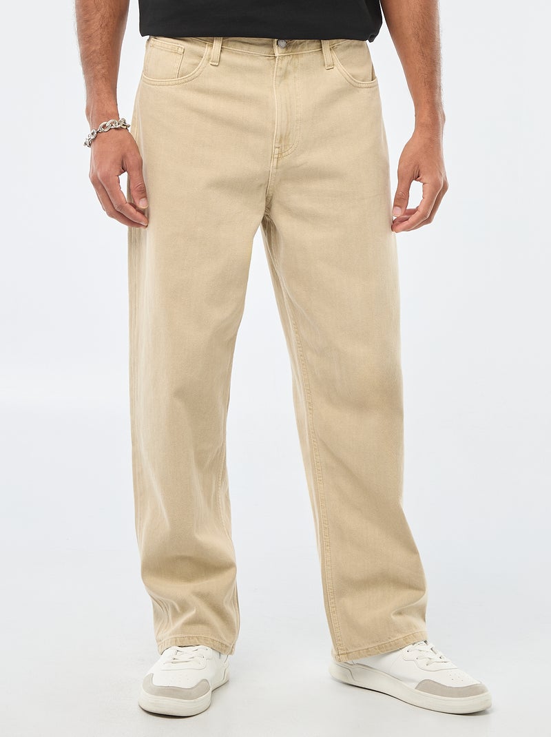 Pantalón baggy liso de twill Beige - Kiabi