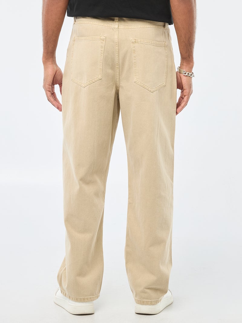 Pantalón baggy liso de twill Beige - Kiabi