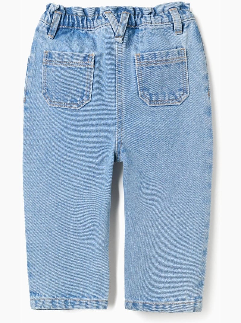 Pantalón baggy vaquero con cintura paperbag Azul claro - Kiabi