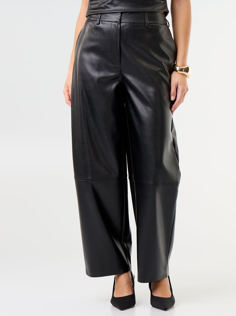 Pantalón balloon efecto piel Negro - Kiabi