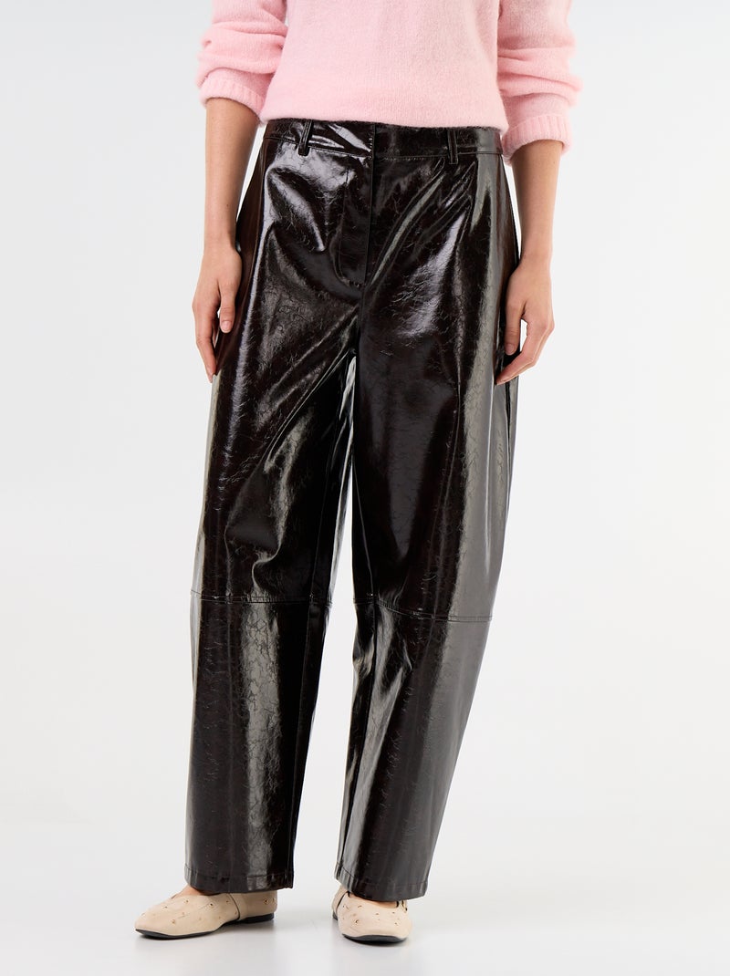 Pantalón barrel de polipiel Marron - Kiabi