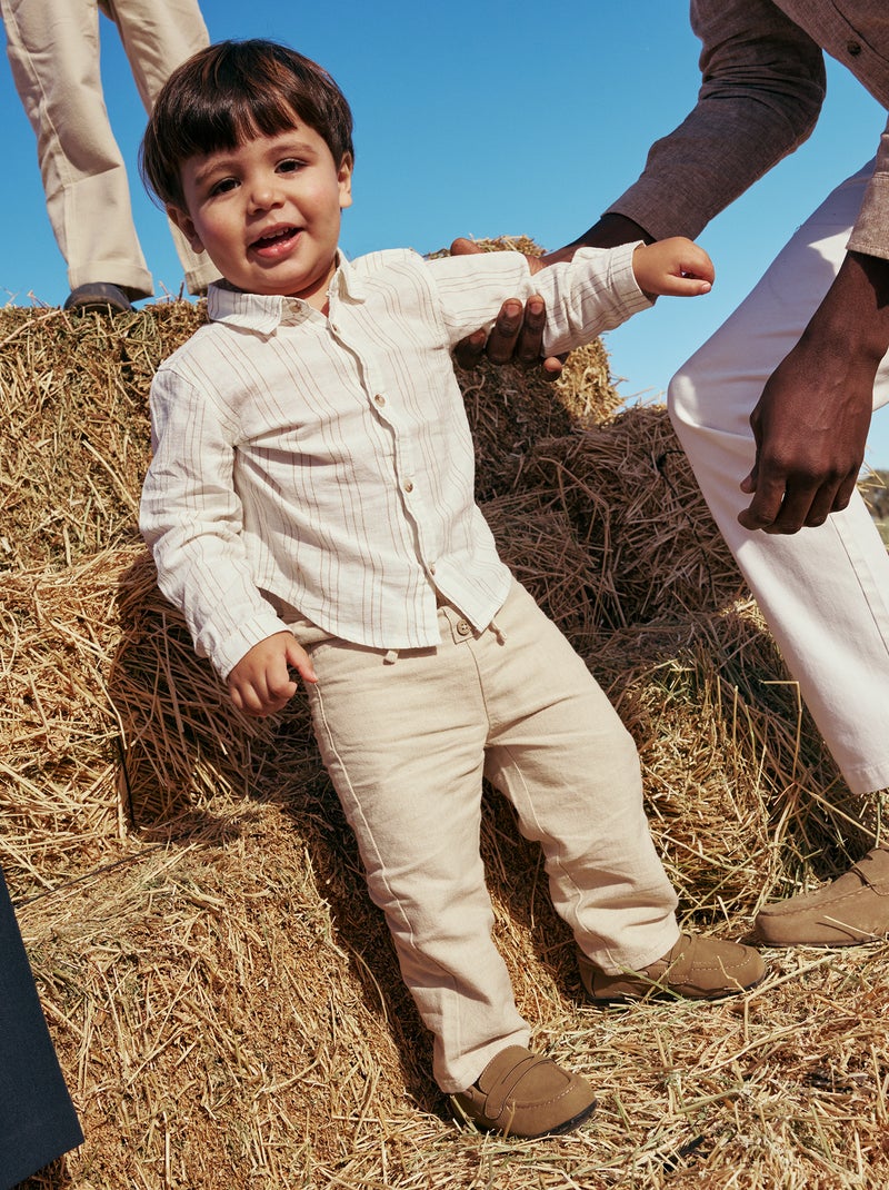Pantalón blanco con rayas finas Beige - Kiabi