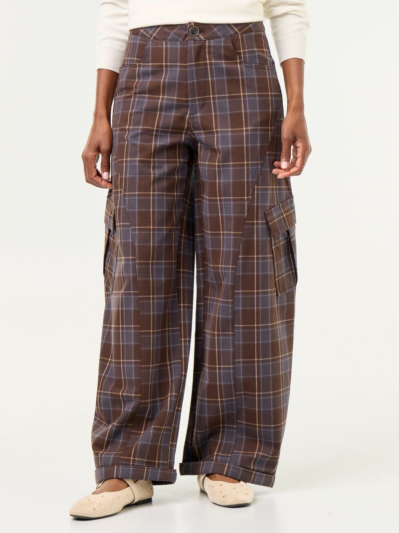 Pantalón bombacho de cuadros Marron - Kiabi