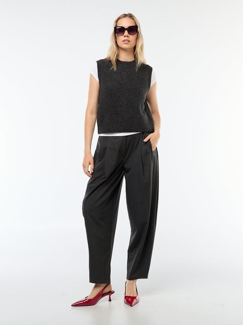 Pantalón bombacho de talle alto liso - Kiabi