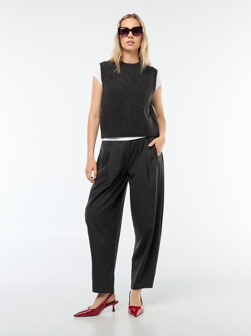Pantalón bombacho de talle alto liso Gris - Kiabi