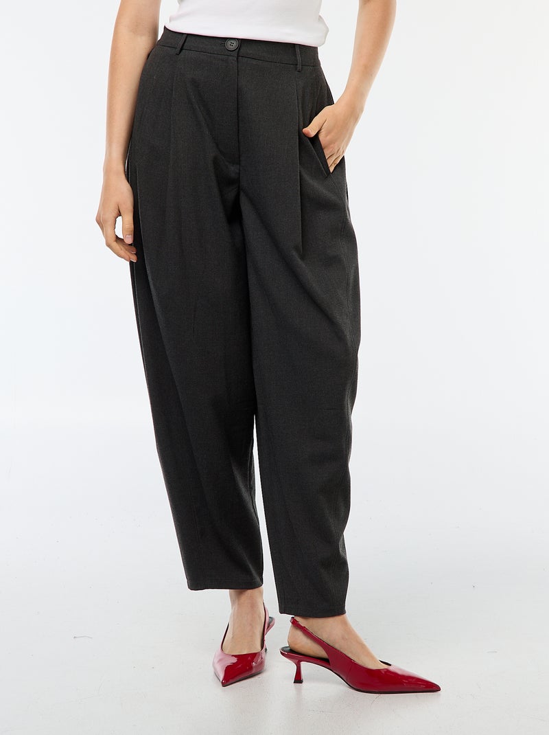 Pantalón bombacho de tiro alto liso Gris - Kiabi